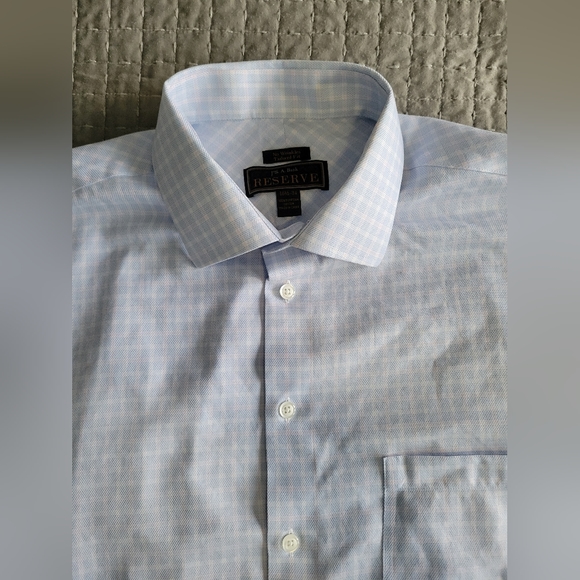 jos a bank Dress shirt long sleeve 16.5 34 Blue pink plaid - Picture 1 of 3